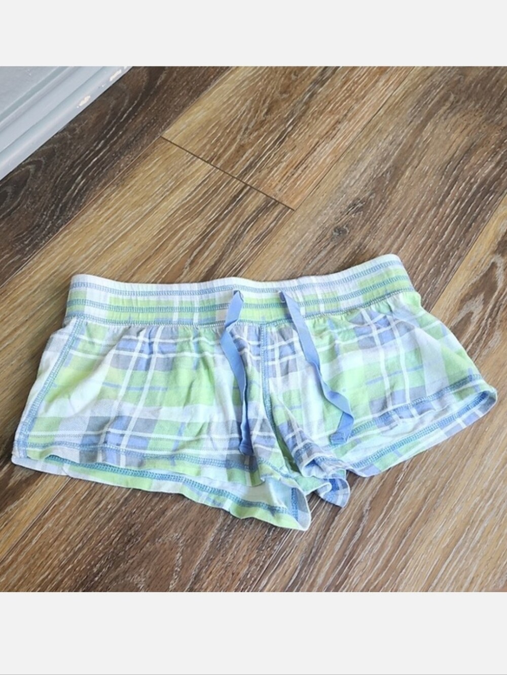Wishful Park Blue Green White Plaid Pajama Sleep Shorts small